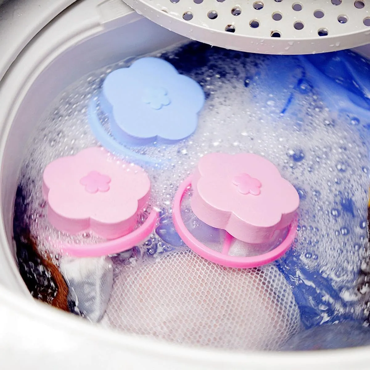 2024 New Floating Hair Filtering Mesh Removal, Lint Catcher for Washing Machine Wool Device, Reusable Laundry Lint Mesh Bag Pet Hair Remover for Laundry (B- Blue-2PCS)