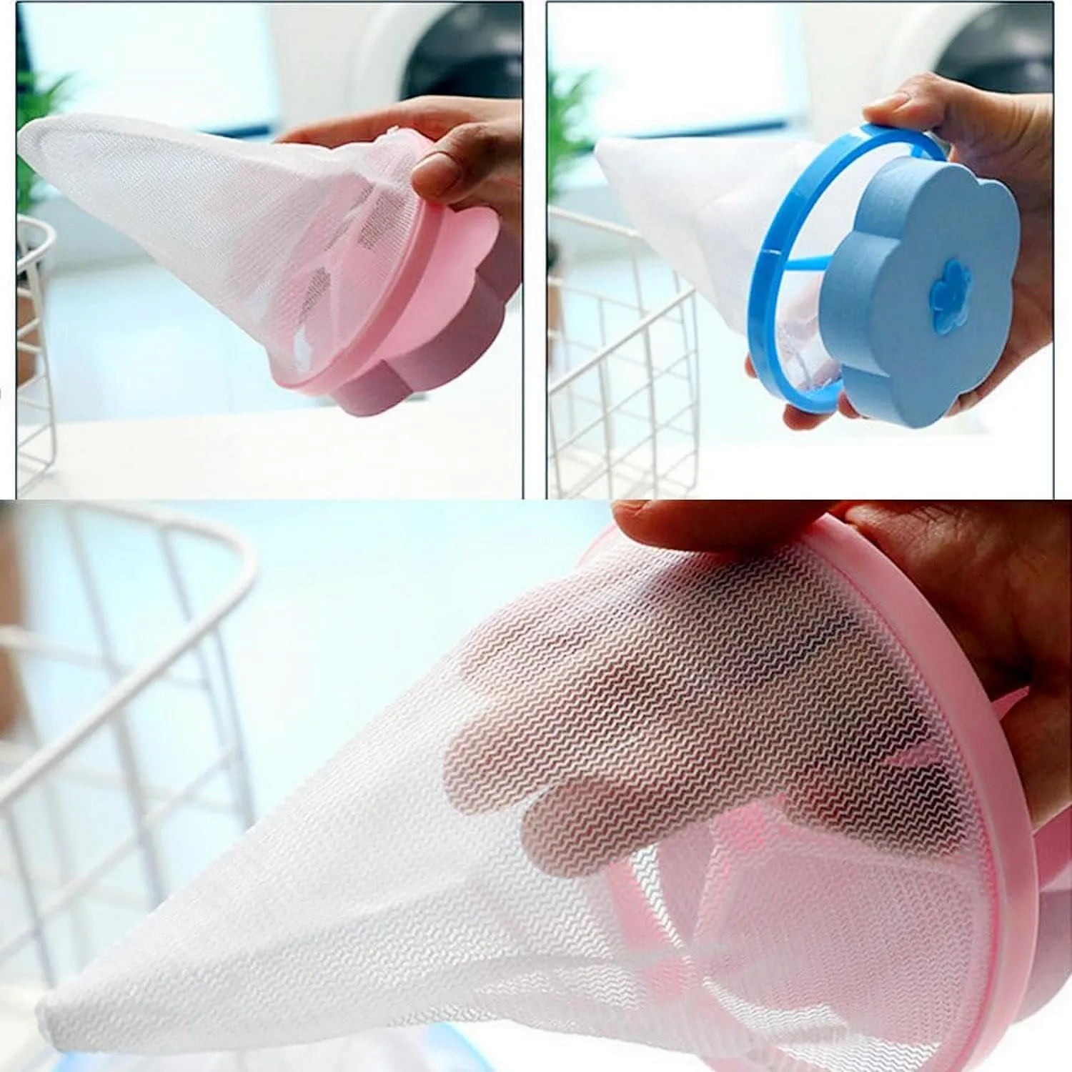 2024 New Floating Hair Filtering Mesh Removal, Lint Catcher for Washing Machine Wool Device, Reusable Laundry Lint Mesh Bag Pet Hair Remover for Laundry (B- Blue-2PCS)