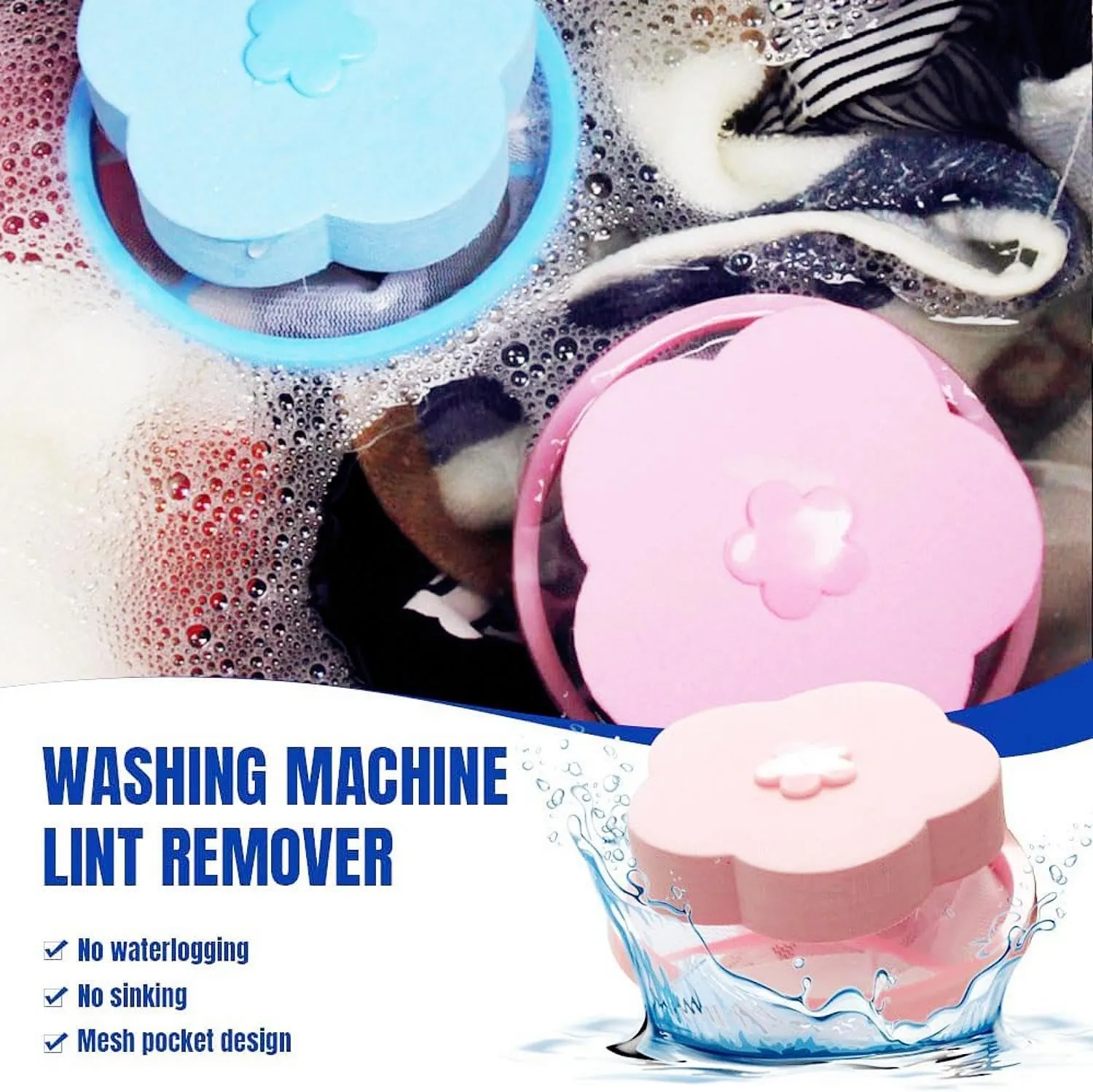 2024 New Floating Hair Filtering Mesh Removal, Lint Catcher for Washing Machine Wool Device, Reusable Laundry Lint Mesh Bag Pet Hair Remover for Laundry (B- Blue-2PCS)