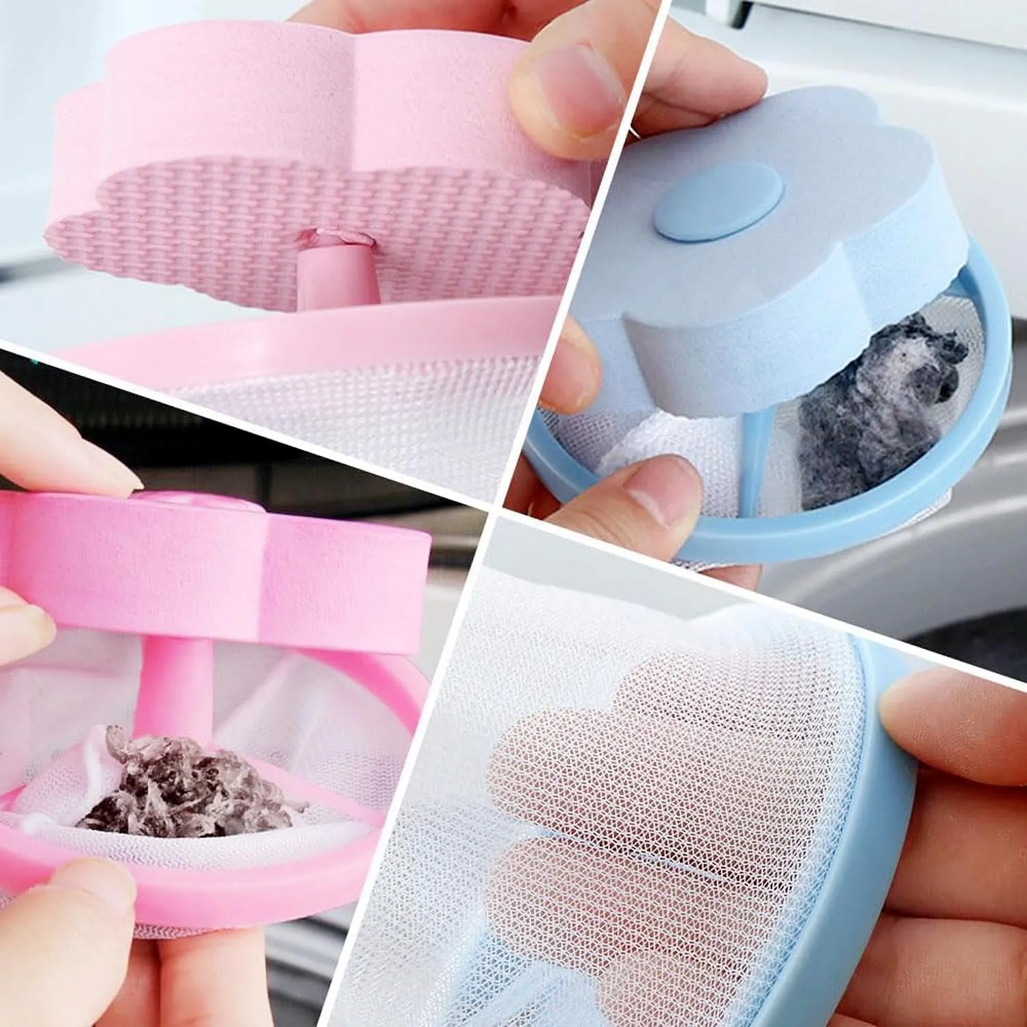 2024 New Floating Hair Filtering Mesh Removal, Lint Catcher for Washing Machine Wool Device, Reusable Laundry Lint Mesh Bag Pet Hair Remover for Laundry (B- Blue-2PCS)