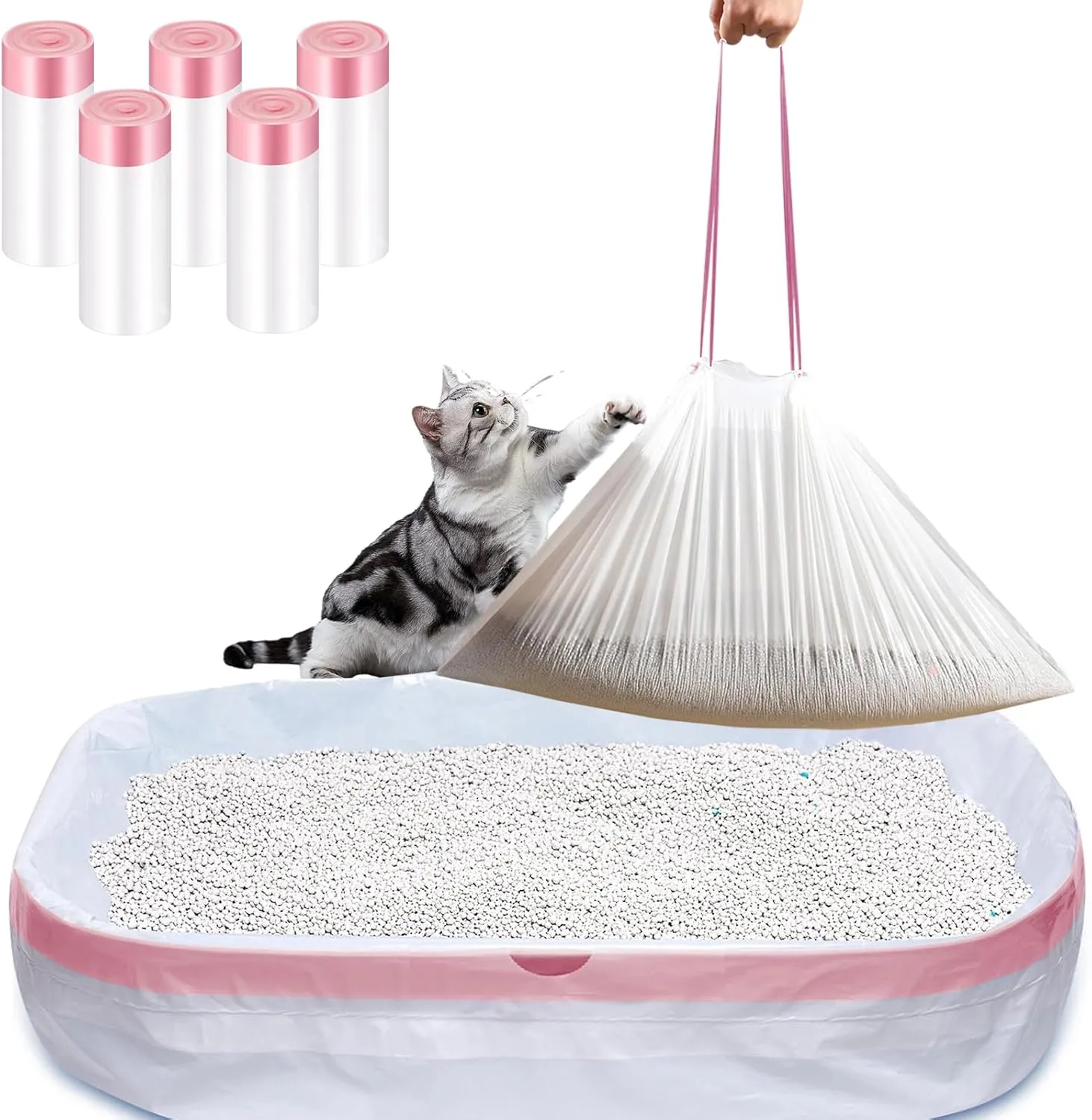 25 Count Jumbo Cat Litter Box Liners, Heavy Duty Cat Litter Bags, Extra Thick Litter Pan Liners with Drawstring for Pet Cat Litter Tray (45" x 18")