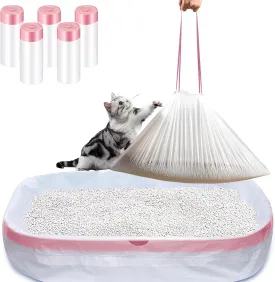25 Count Jumbo Cat Litter Box Liners, Heavy Duty Cat Litter Bags, Extra Thick Litter Pan Liners with Drawstring for Pet Cat Litter Tray (45" x 18")