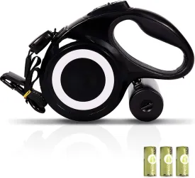 26 ft Heavy Duty Retractable Dog Leash, 360 Tangle Free Pet Walking Leash for Dogs with Anti-Slip Handle/Dispenser/Waste Bags, One-Hand Brake/Pause/Lock for Small/Medium/Large Dog or Cat(8M, Black)