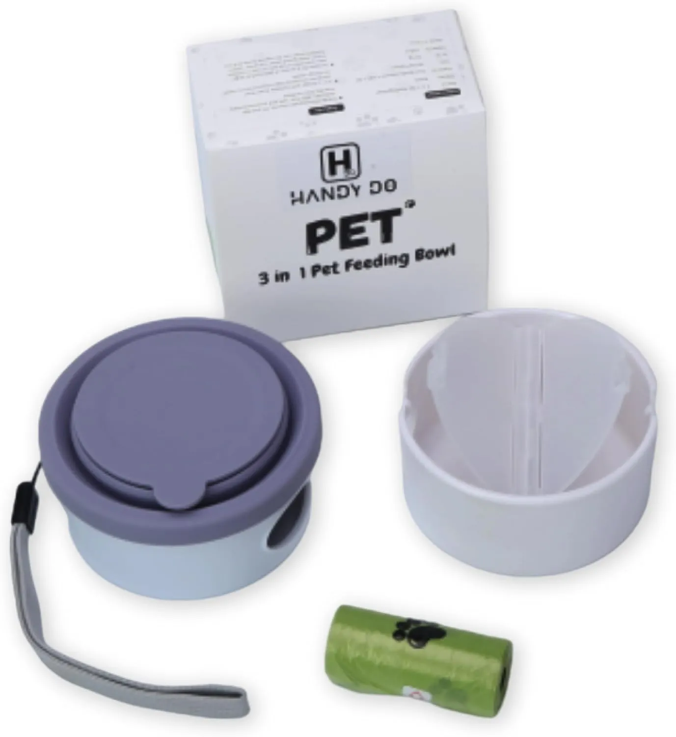 3 in 1 Collapsible Pet Travel Bowls - Silicon Pet Bowls for Travel, Hiking, & Dog Walks with Poop Bags - Portable Travel Bowl for Pets - Food and Water Bowls (Bluish Violet, 1 Poop Bag)