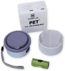 3 in 1 Collapsible Pet Travel Bowls - Silicon Pet Bowls for Travel, Hiking, & Dog Walks with Poop Bags - Portable Travel Bowl for Pets - Food and Water Bowls (Bluish Violet, 1 Poop Bag)