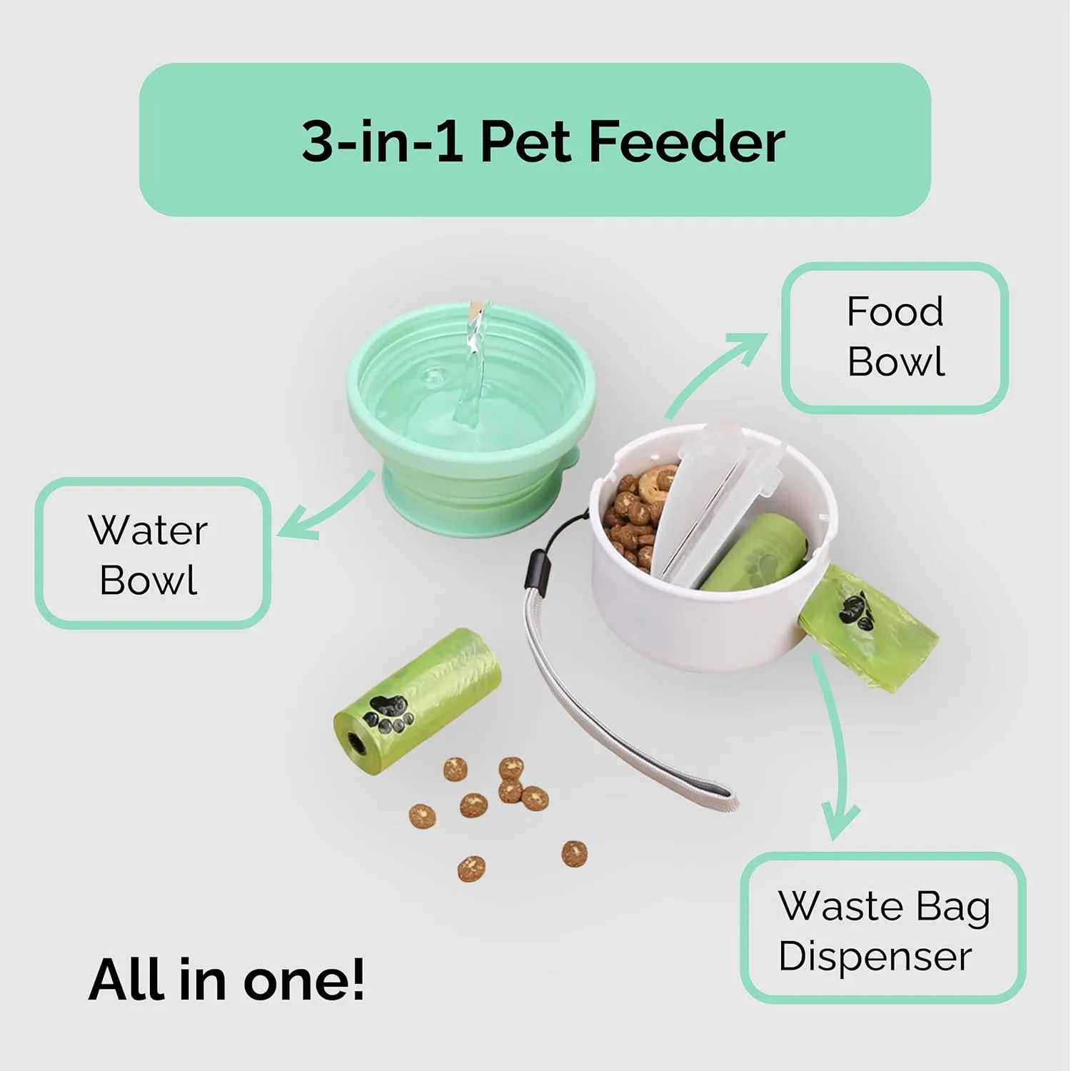 3 in 1 Collapsible Pet Travel Bowls - Silicon Pet Bowls for Travel, Hiking, & Dog Walks with Poop Bags - Portable Travel Bowl for Pets - Food and Water Bowls (Bluish Violet, 1 Poop Bag)