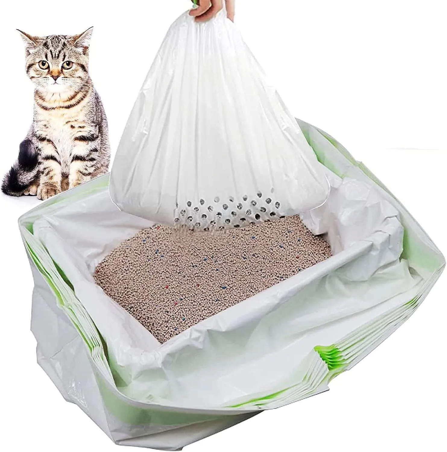 35 Count Cat Litter Box Liners, Cat Litter Bags Kitty Sifting Litter Liners with Durable Drawstring Contains 30 Screening Bags with Holes   5 Non-porous Screening Bag (37" x 18")