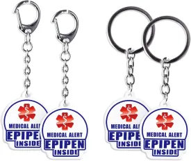 4 Pack Epipen Inside Keychain - Allergy Medical Alert Symbol Bag Tags Set, Double Side Key Tag for Zipper Pull Charm 1.4.