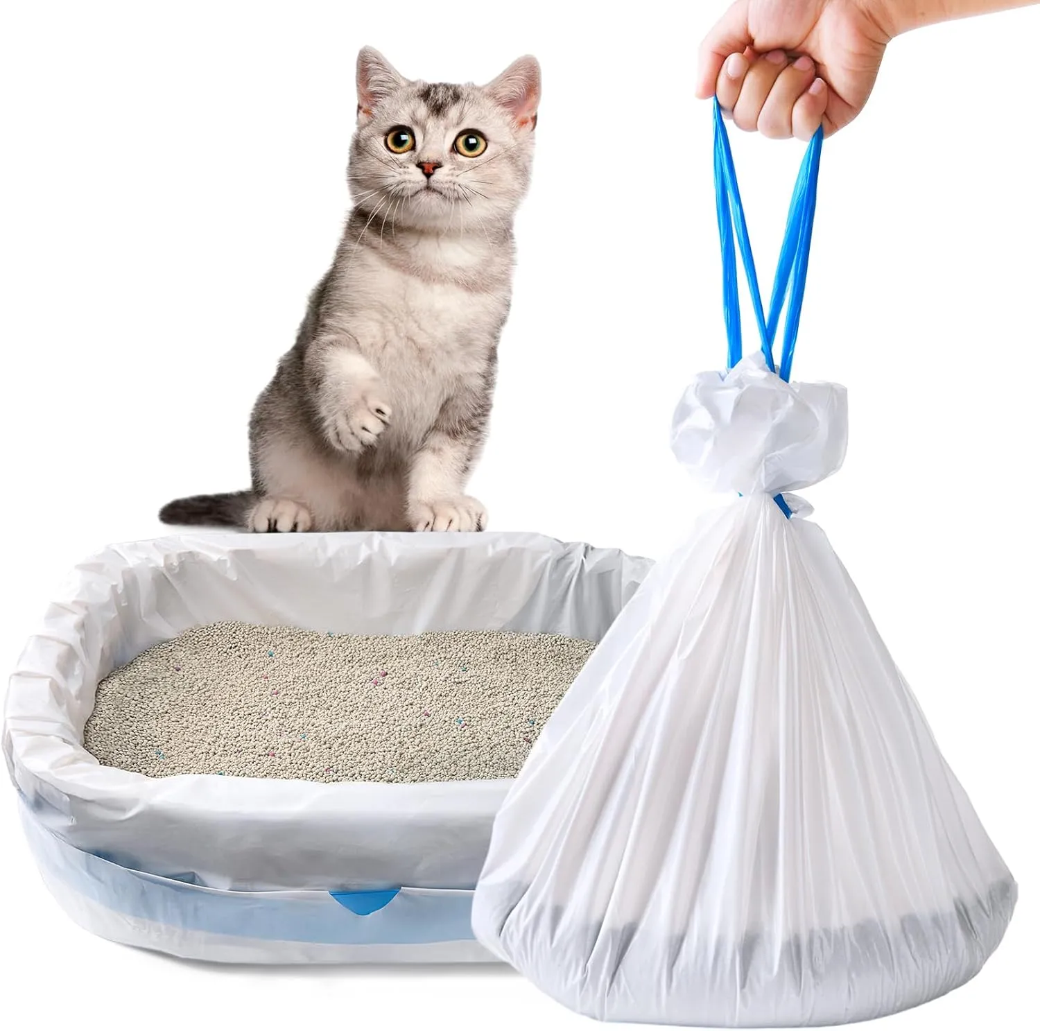 50 Count Cat Litter Liners Large 37x19" Jumbo Drawstring Litter Bags Extra-Thick Cat Litter Box Liners Heavy Duty Kitty Pan Liners for Easy Cleanup