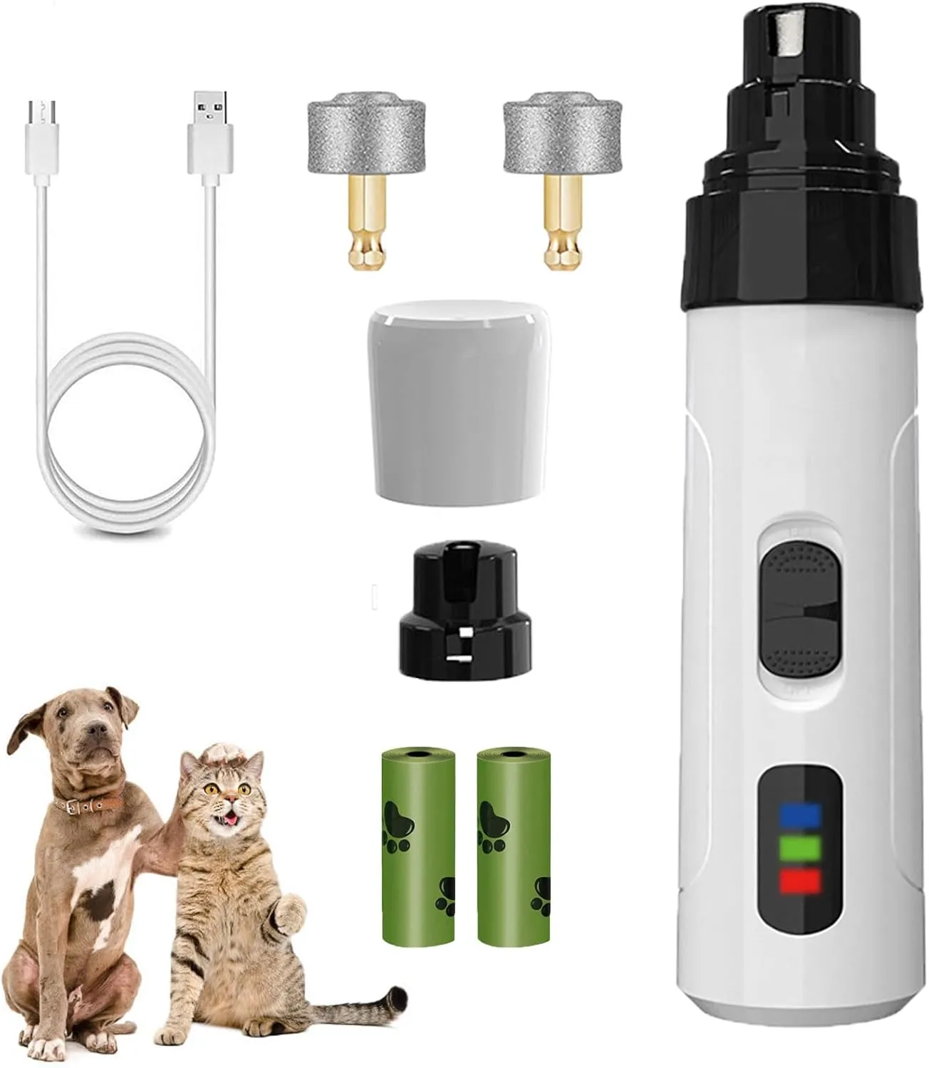 Accuratew Rechargeable USB Charging Electric Pet Nail Grinder, 2025 New Pet Nail Grinder for Dogs, 2-Speed Adjustable Low Noise Waterproof Pet Nail Grinder for Dogs