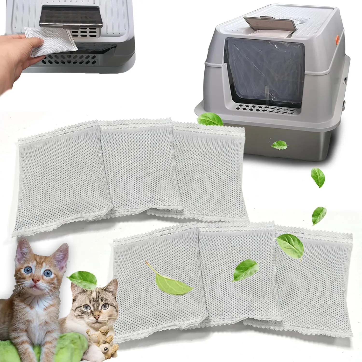 Activated Charcoal Odor Absorber Bags Compatible with OKSOTY Stainless Steel Cat Litter Box, Natural Coconut shell Charcoal Bags, Absorb Odors/Control Damp from Pets/Keep Home Fresh6PCS