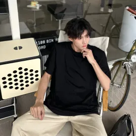 Advbridge -  Youth Men Cotton Harajuku Solid Color T Shirts Mens Classical Style Tee Male Oversized Vintage Round Neck Tops E210