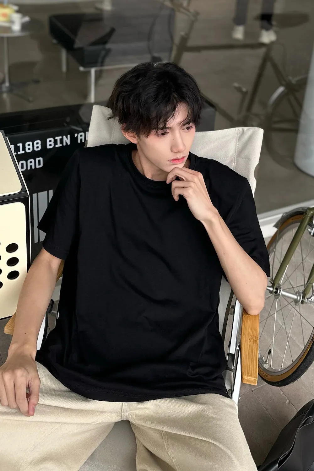 Advbridge -  Youth Men Cotton Harajuku Solid Color T Shirts Mens Classical Style Tee Male Oversized Vintage Round Neck Tops E210