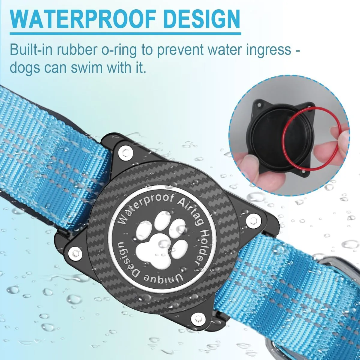 Airtag Dog Collar, Waterproof Air Tag Holder Dog Collar, Luminous & Reflective, Comfortable Padded, Adjustable Pet Collar for Small Medium Large Heavy Duty Dogs,Blue, L