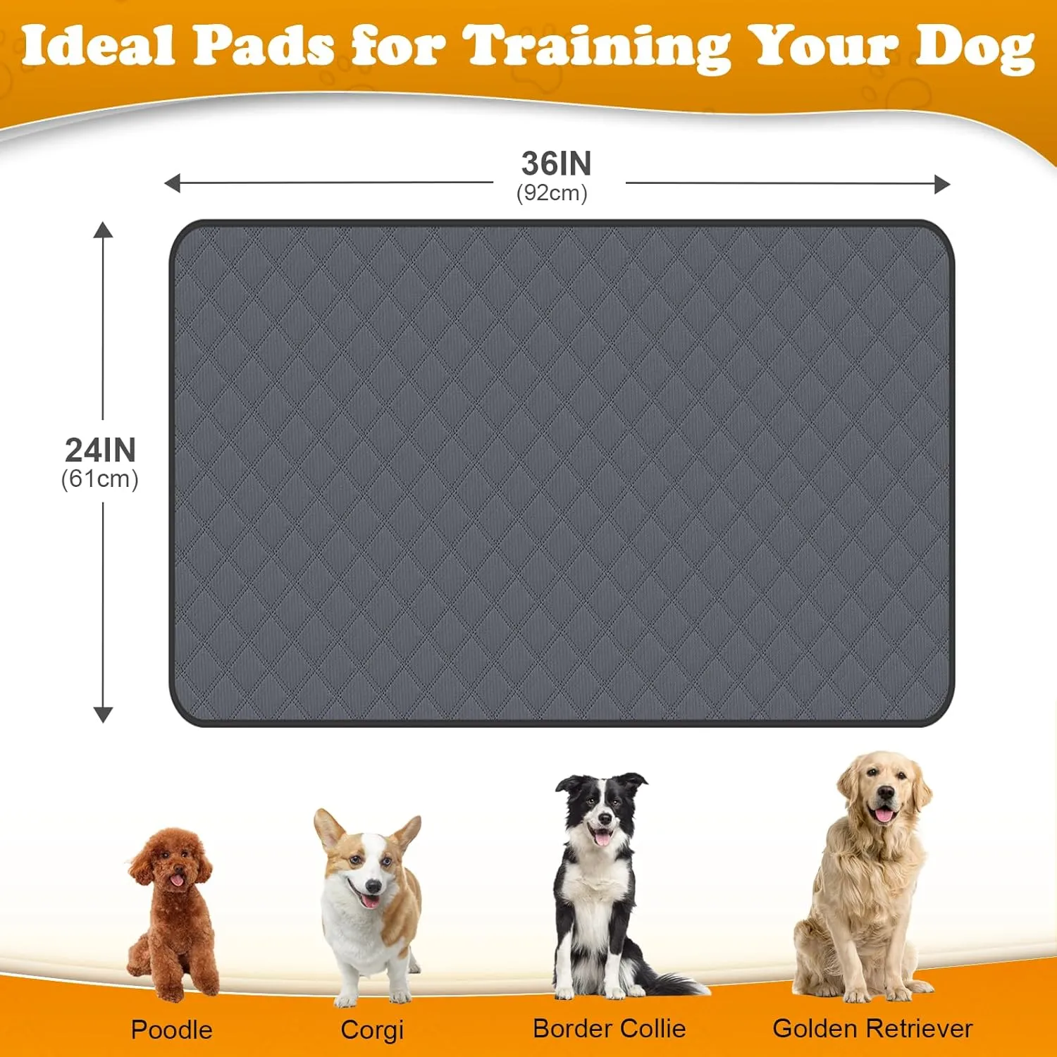 Ambreview 2 Pack Washable Pee Pads for Dog, 24''x 36'' Reusable Puppy Pads, Super Absorbent Dog Pee Pads Waterproof Whelping Pads, Non-Slip Pet Potty Pads for Floor, Playpen, Crate