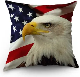 American Flag Eagle Pillow Covers Decorative Cool Big Eagle USA Flag Happy Independence Day 4th of July Throw Pillow Cases 18 x 18 Inch Cotton Linen Cushion Cover for Men Women Dark Blue White