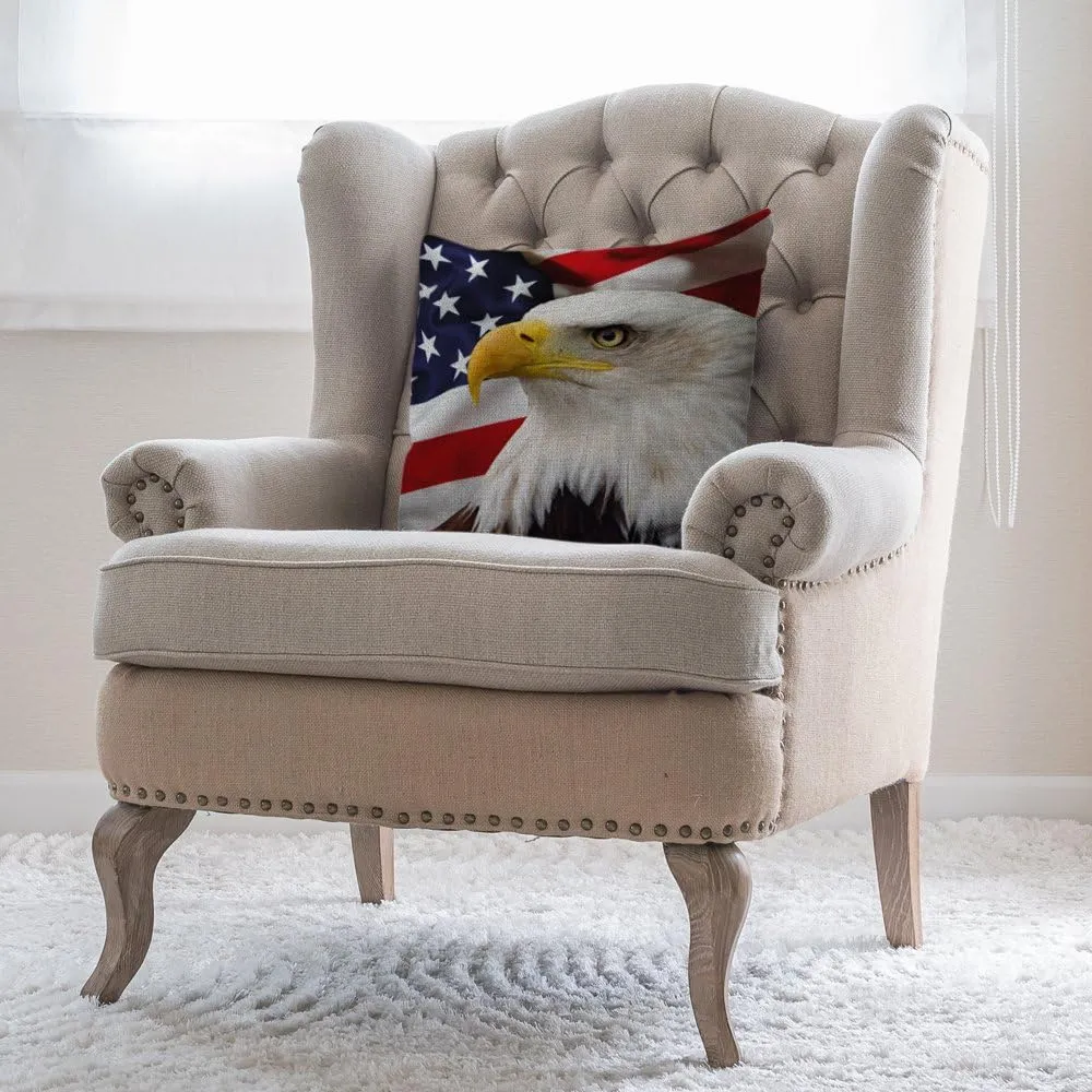 American Flag Eagle Pillow Covers Decorative Cool Big Eagle USA Flag Happy Independence Day 4th of July Throw Pillow Cases 18 x 18 Inch Cotton Linen Cushion Cover for Men Women Dark Blue White