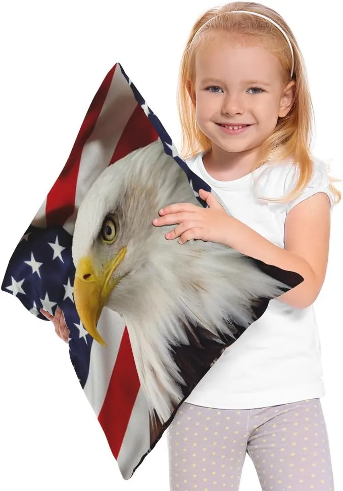 American Flag Eagle Pillow Covers Decorative Cool Big Eagle USA Flag Happy Independence Day 4th of July Throw Pillow Cases 18 x 18 Inch Cotton Linen Cushion Cover for Men Women Dark Blue White