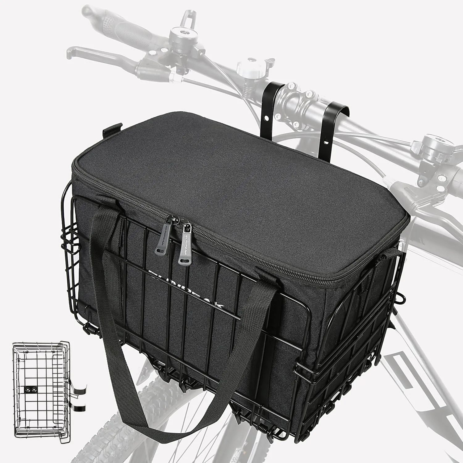 Bike Basket Front/Rear, Folding Bicycle Basket with Removable Liner Bag Quick Release Mental Storage Rack Carrying Pets, Fruit & Grocery Waterproof & Anti-Rust