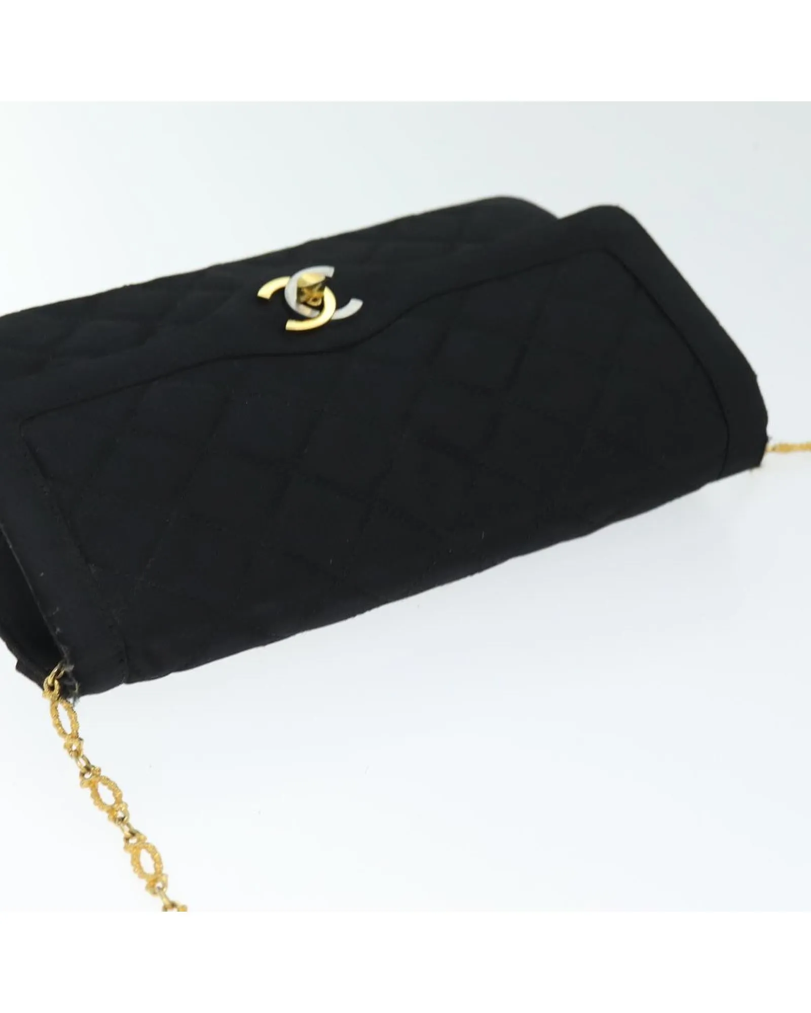 Black Satin Matelasse Chain Shoulder Bag with Guarantee Card - Authentic