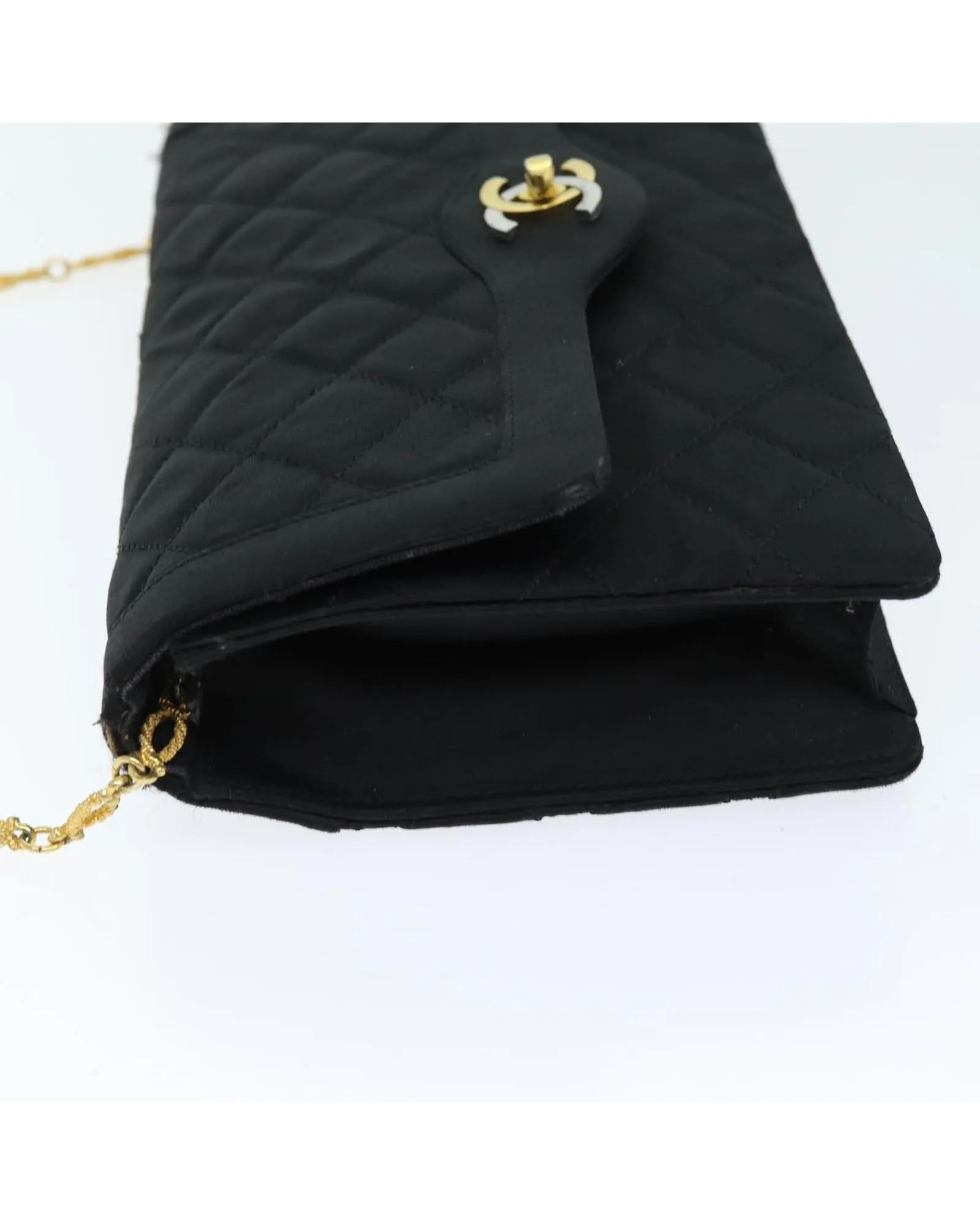 Black Satin Matelasse Chain Shoulder Bag with Guarantee Card - Authentic
