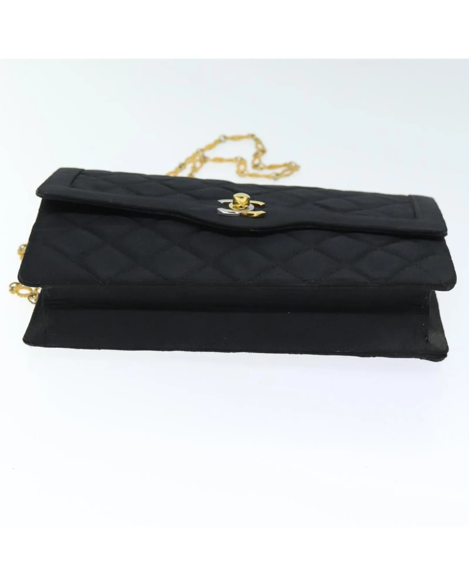 Black Satin Matelasse Chain Shoulder Bag with Guarantee Card - Authentic