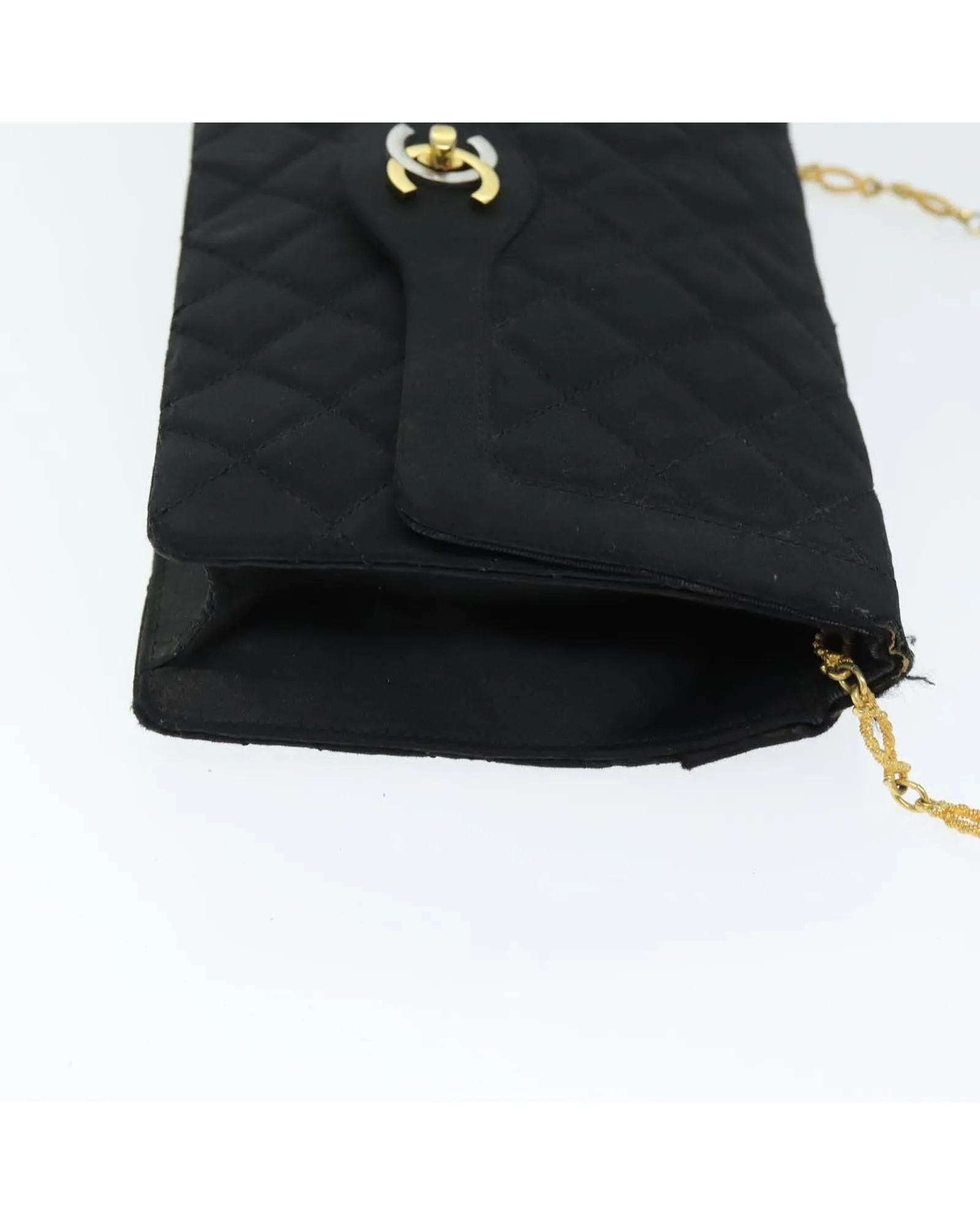 Black Satin Matelasse Chain Shoulder Bag with Guarantee Card - Authentic