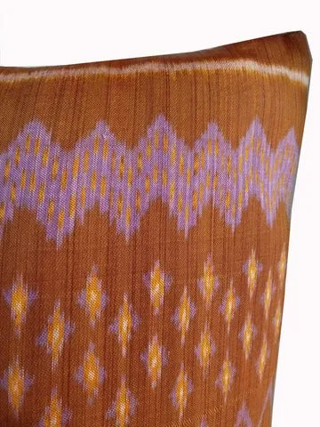 Cambodian Silk Ikat Pillow Caramel Amethyst