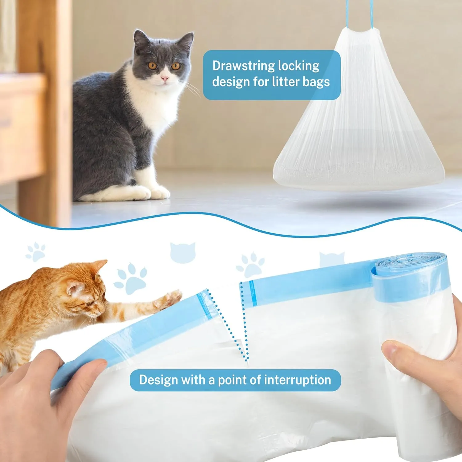 Cat Litter Box Liners 120 Count, Waste Bags for Self-Cleaning Cat Litter Box, Replacement Extra Large Cat Litter Box Liners, 26 x 15.7 Inches6 Packs/120 Counts