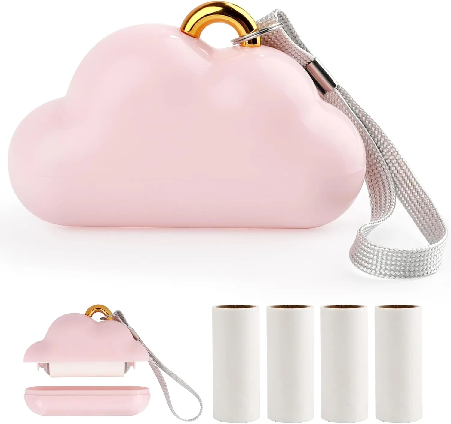 Cloud Mini Lint Roller Travel Size,Reusable Mini Travel Sticky Roller,Portable Lint Roller Dog and Cat Pet Hair Remover for Clothes, Furniture(Pink)