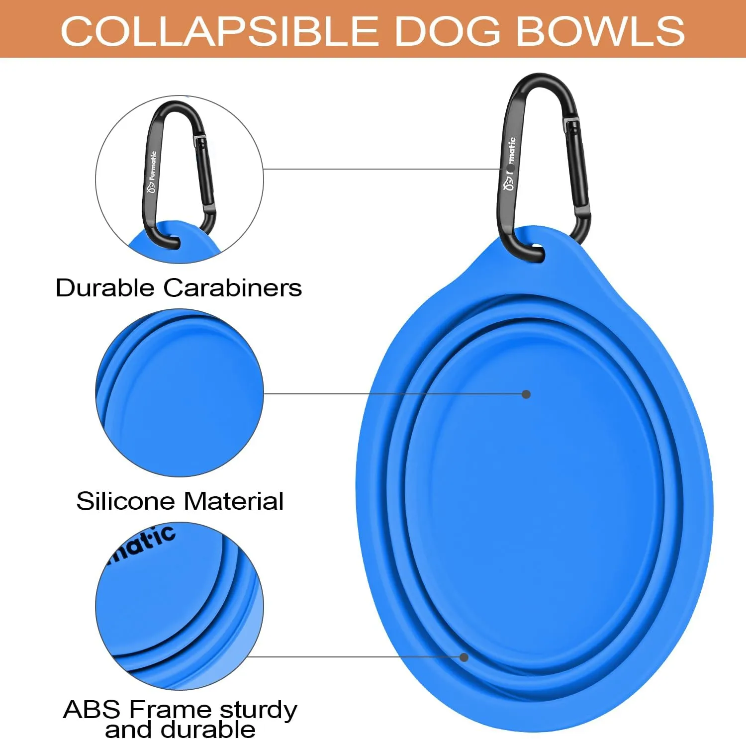 Collapsible Dog Bowls | Food-Grade Silicone Portable Bowl with Large Capacity | Foldable Travel Bowl for Hiking and Camping (Blue)