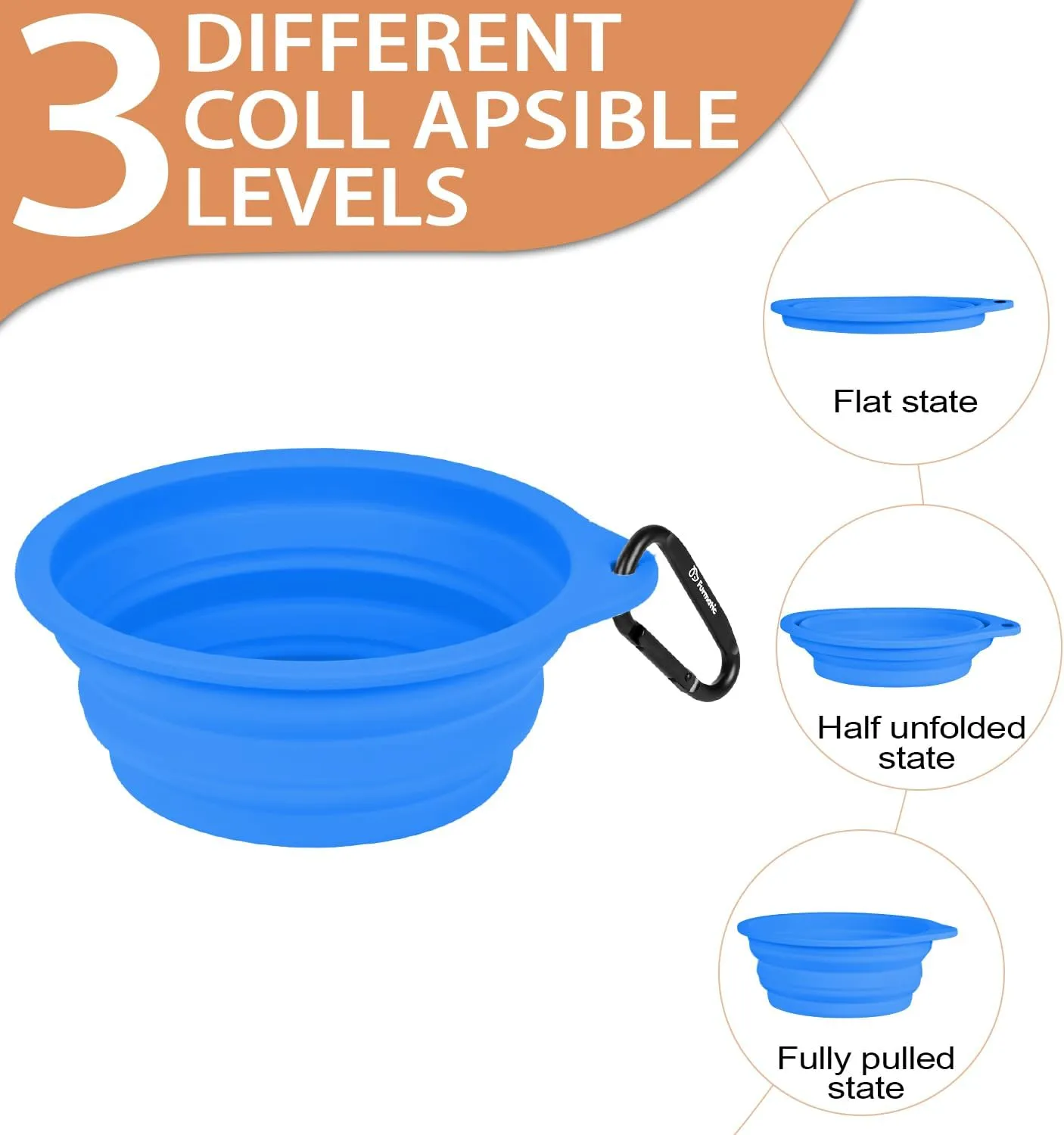 Collapsible Dog Bowls | Food-Grade Silicone Portable Bowl with Large Capacity | Foldable Travel Bowl for Hiking and Camping (Blue)