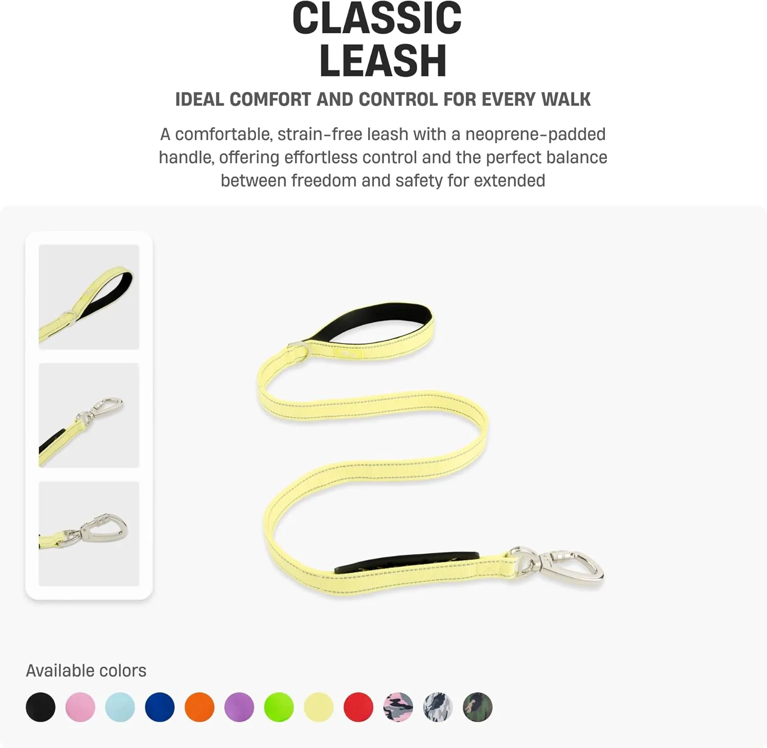 DF Co. Classic Dog Leash | Strain-Free, Shock Resistant, Prevents Jolts, Maintain Control | Durable Waterproof Material with Heavy Duty Clip & D-Ring (Purple, Regular)
