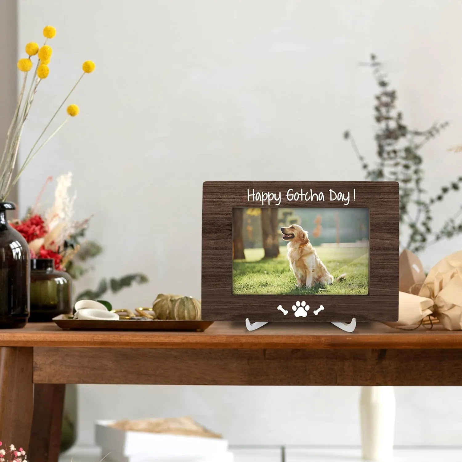 Dog Adoption Gifts 8x6 Picture Frames, Happy Gotcha Day, Dog Lovers Gifts for Women, Dog Pet Adoption Wood Photo Frame, New Dog Gift Dog Mom Dog Owner Picture Frame for Wall Tabletop Display