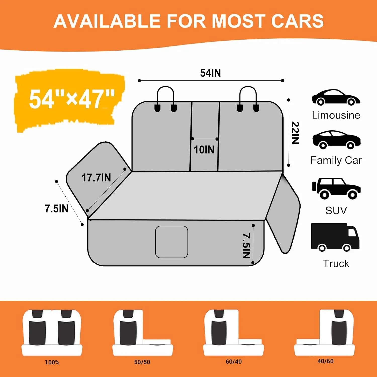 Dog Car Seat Cover for Back Seat Bench Cover, Compatible for Armrest 100% Waterproof & Nonslip Backseat Protector for Pet Standard