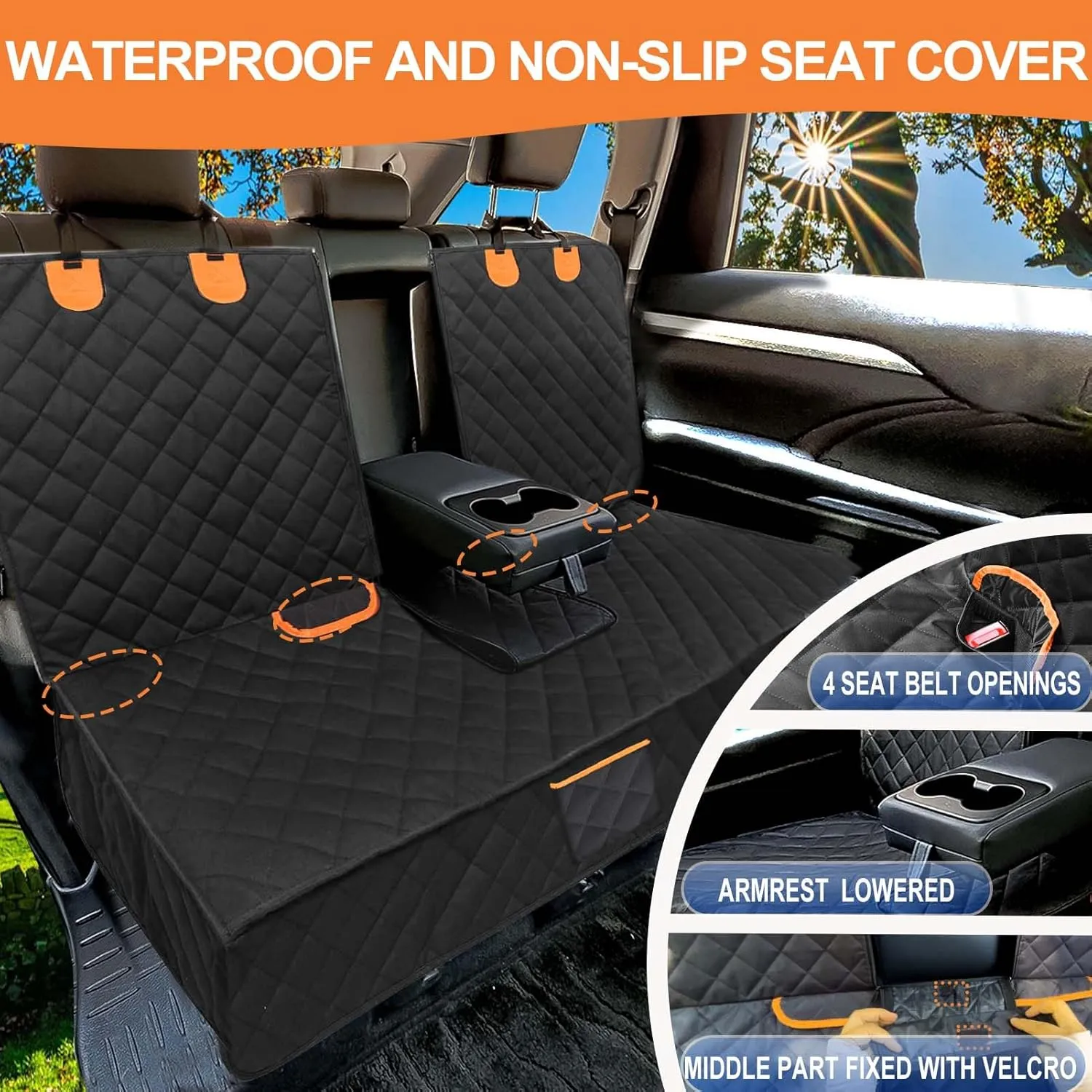 Dog Car Seat Cover for Back Seat Bench Cover, Compatible for Armrest 100% Waterproof & Nonslip Backseat Protector for Pet Standard