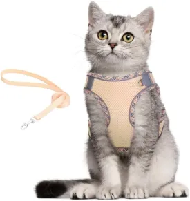 Dog Harness and Leash Set, No Pull Adjustable Reflective Pet Harness for Small Medium Dogs, Easy Walk Step in Vest Harness Outdoor Hiking Training for Extra Small Dogs, Puppy, Cats(Beige, XXS)