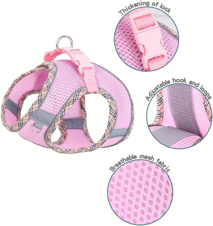Dog Harness and Leash Set, No Pull Adjustable Reflective Pet Harness for Small Medium Dogs, Easy Walk Step in Vest Harness Outdoor Hiking Training for Extra Small Dogs, Puppy, Cats(Beige, XXS)