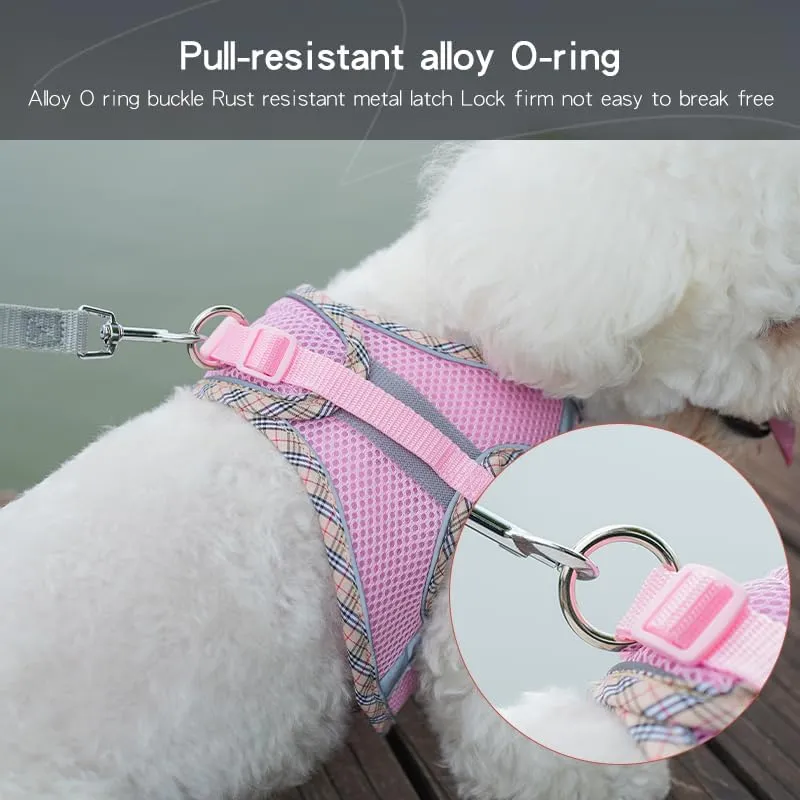 Dog Harness and Leash Set, No Pull Adjustable Reflective Pet Harness for Small Medium Dogs, Easy Walk Step in Vest Harness Outdoor Hiking Training for Extra Small Dogs, Puppy, Cats(Beige, XXS)