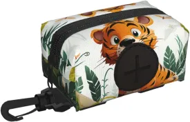 Dog Poop Bag Holder For Leash, Lightweight Dispenser For Pet Waste Bags Cartoon Tiger Puppy Potty Carrier Small Doggy Zipper Pouch With Carabiner Clip