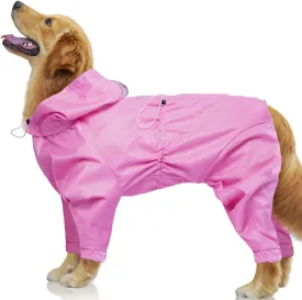 Dog Rain Jacket for Large Dogs, Waterproof Dog Raincoats with Clear Hooded for Large Dogs, Full Body Rain Caot, Poncho, Rainwear, Golden Retriever, Weimaraner (Pink XXL)