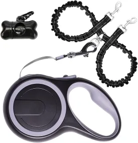 Dual Retractable Dog Leash for 2 Dogs - 16ft Heavy-Duty Retractable Leash for Medium to Large Dogs up to 110lbs/50kg, One-Hand Control with Lock & Brake, Anti-Tangle Design & Non-Slip Grip