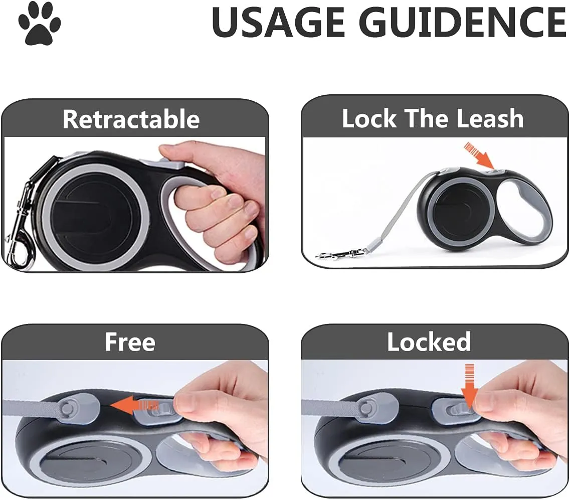 Dual Retractable Dog Leash for 2 Dogs - 16ft Heavy-Duty Retractable Leash for Medium to Large Dogs up to 110lbs/50kg, One-Hand Control with Lock & Brake, Anti-Tangle Design & Non-Slip Grip