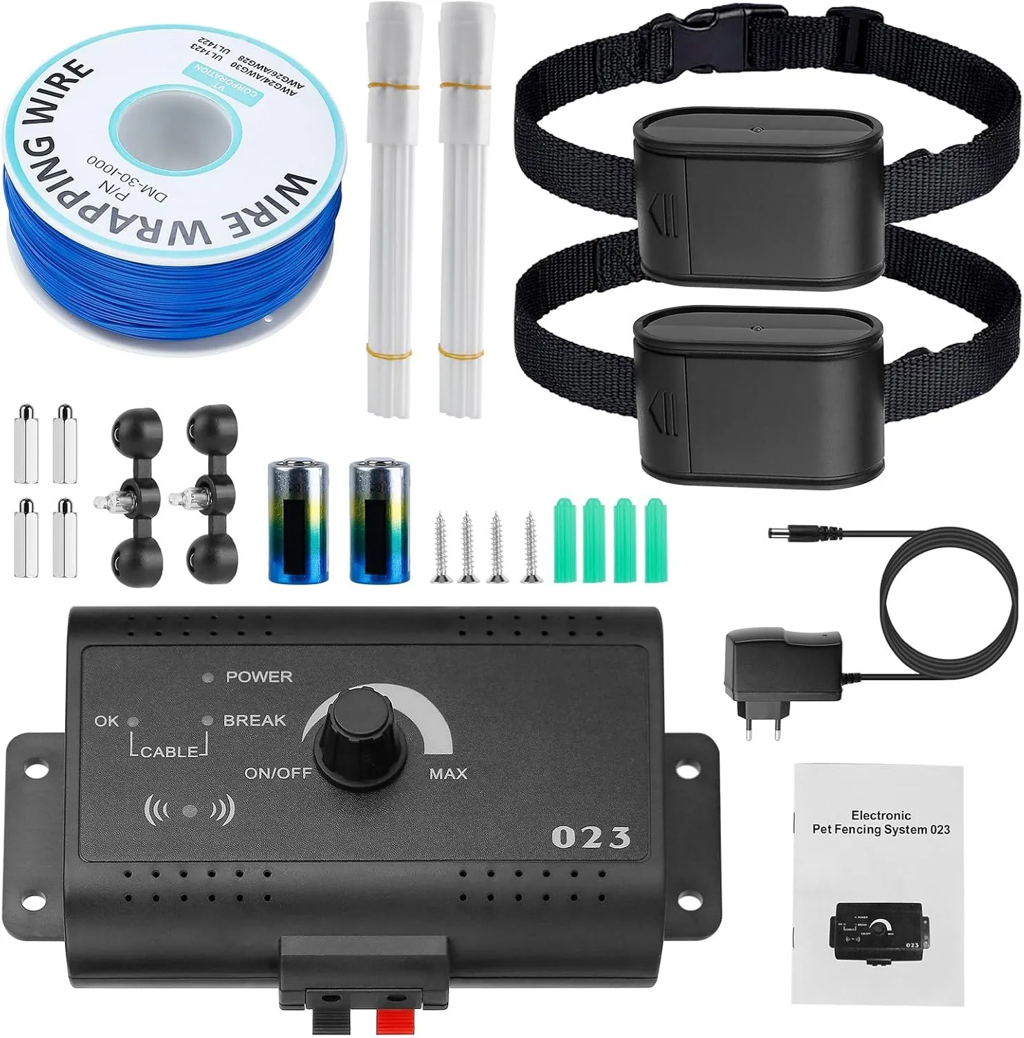 Electric Fence for Dogs, Underground Dog Fence System with 2 Rechargeable Waterproof Collars,Tone & Shock Correction,Wireless Containment System with 984FT Boundary Wire, Covers up to 1.2 Acre
