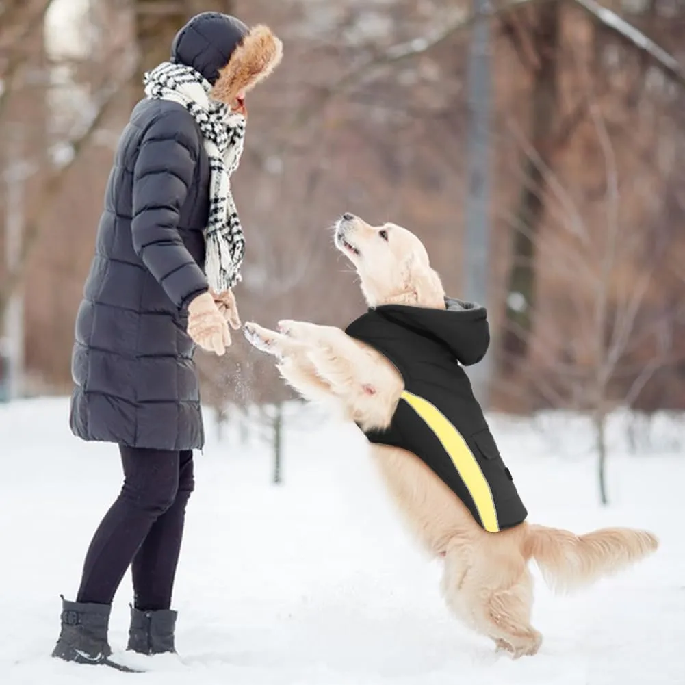 EMUST Dog Winter Coats - Windproof Jackets with Hood for Small Dogs, Puppy Apparel for Cold Weather - S/Black