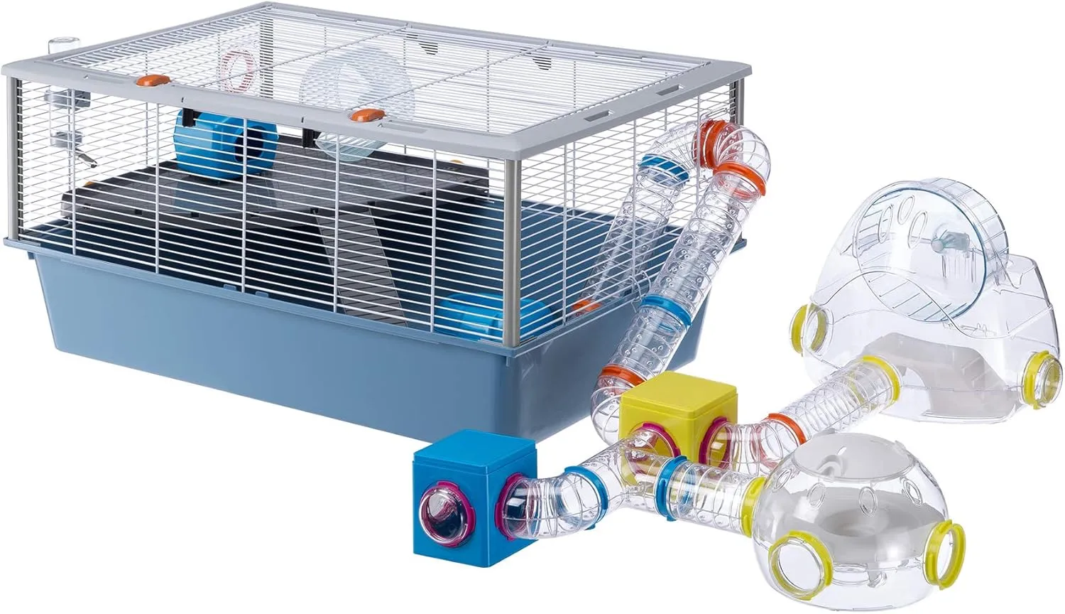 Ferplast Modular Hamster Gym Add-on Unit, Includes Exercise Wheel & 3 Connecting Ports, 12.7L x 9.06W x 10.4H Inches, Clear