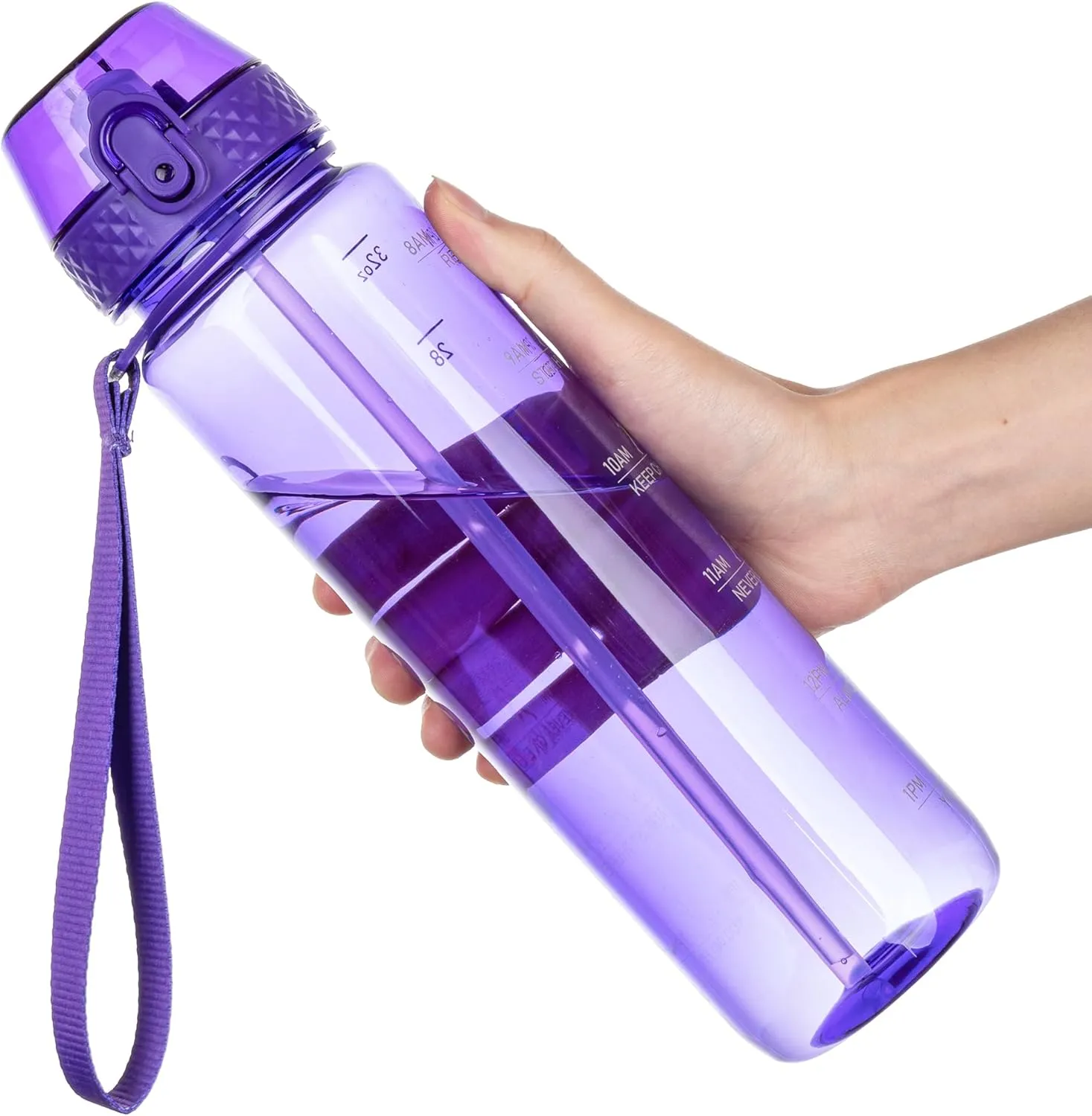 GOPPUS Clear Water Bottle With Straw 32oz Clear Sports Water Bottles Motivational with Time Marker Tritan BPA Free Clea Plastic Water Bottle Wide Mouth for Gym Travel Home School Office