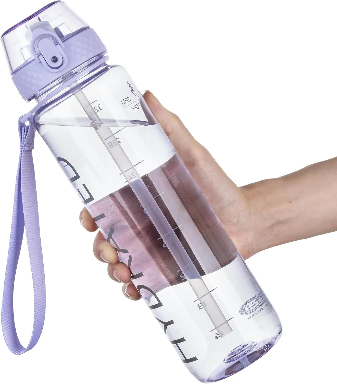 GOPPUS Clear Water Bottle With Straw 32oz Clear Sports Water Bottles Motivational with Time Marker Tritan BPA Free Clea Plastic Water Bottle Wide Mouth for Gym Travel Home School Office