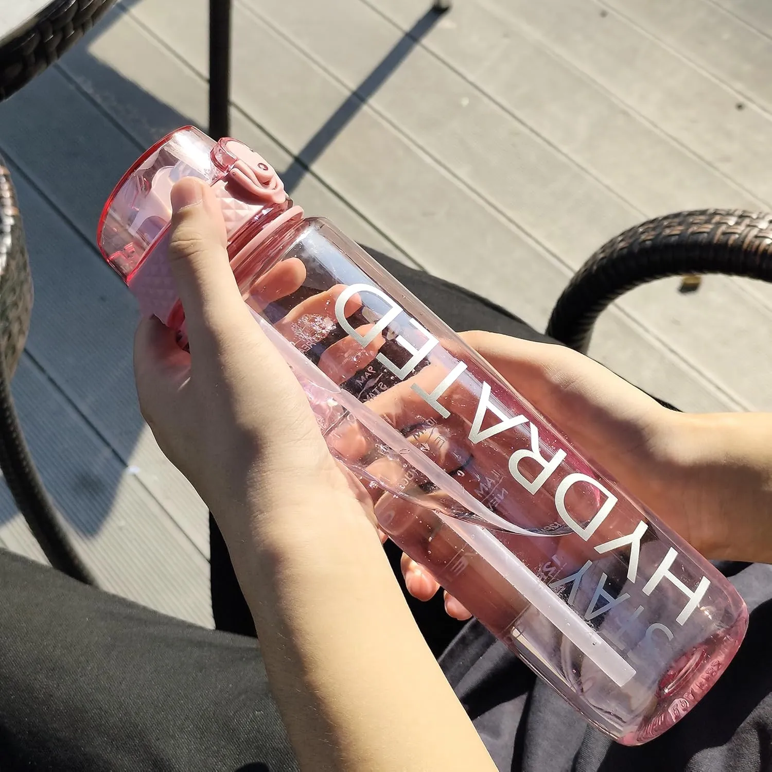 GOPPUS Clear Water Bottle With Straw 32oz Sports Water Bottles Motivational with Time Marker Tritan BPA Free Clear Plastic Water Bottle Wide Mouth for Gym Travel Home School Office