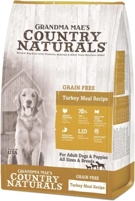 Grandma Maes Country Naturals Dry Dog Food, Grain Free Formula, Turkey, Slow Cooked & Nutrient Dense, Made in USA, 4 LB Bag